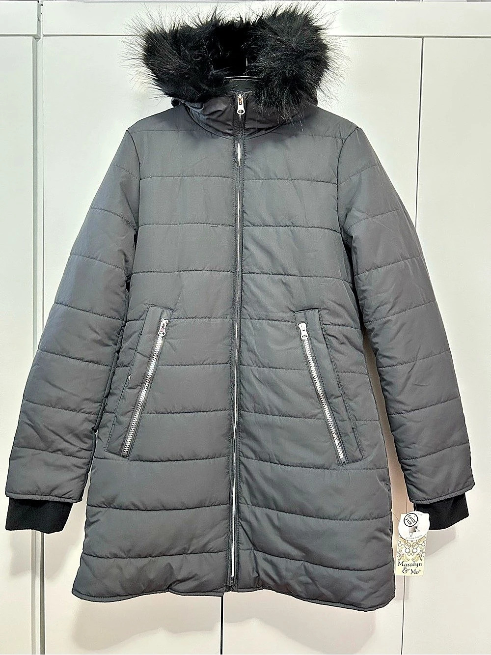 Maralyn & Me Long Pkt Zipper Widetwdy Puffer Coat Gray Medium NWT